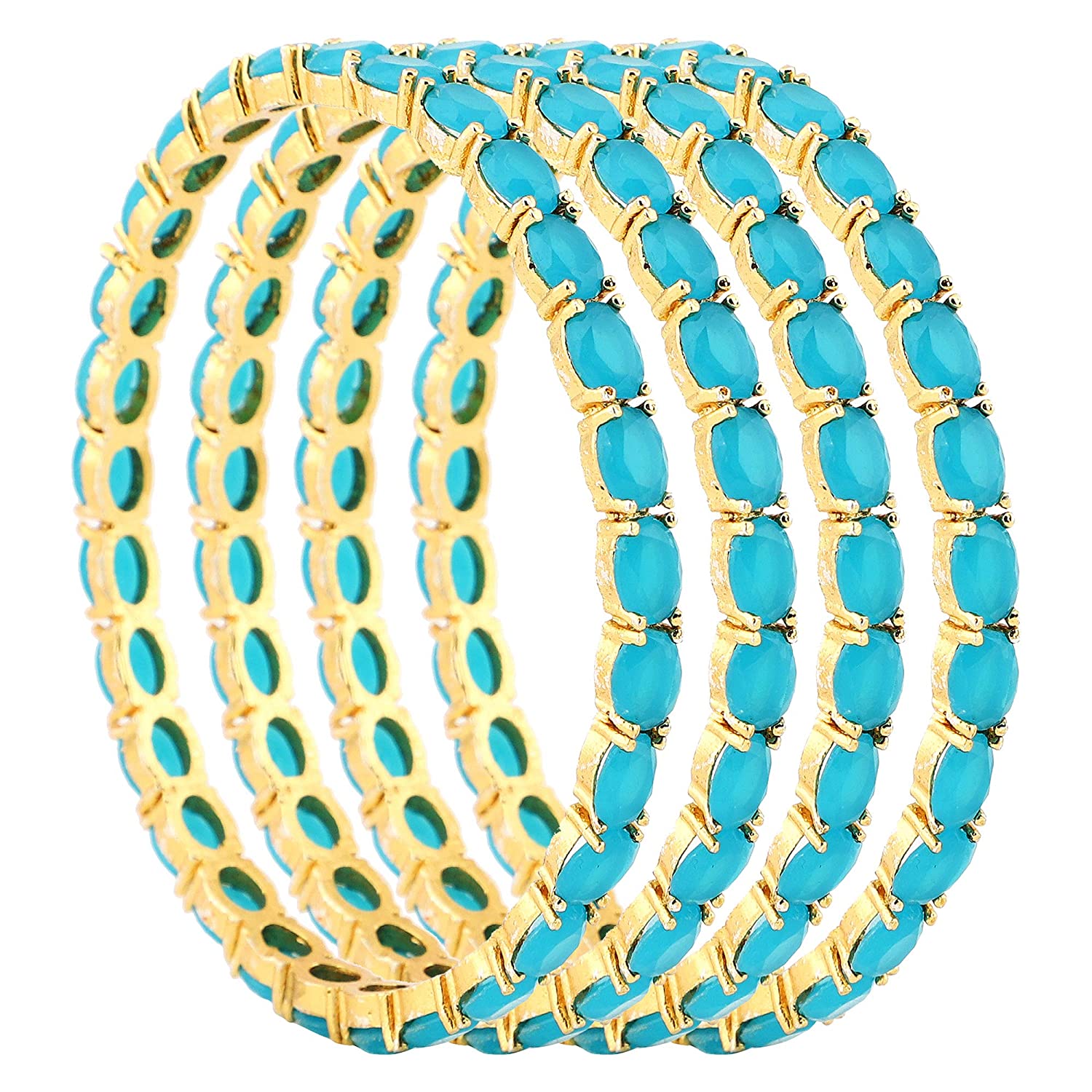 Gold-Plated Alloy Designer Sky Blue Combo Of Ad Bangles - The Pari - Distacart