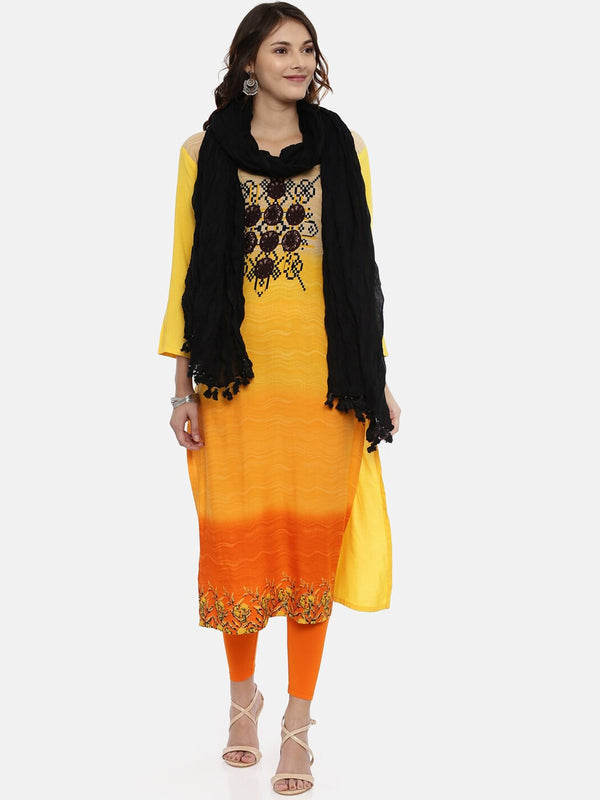 Souchii Black Solid Tasselled Cotton Dupatta - Distacart
