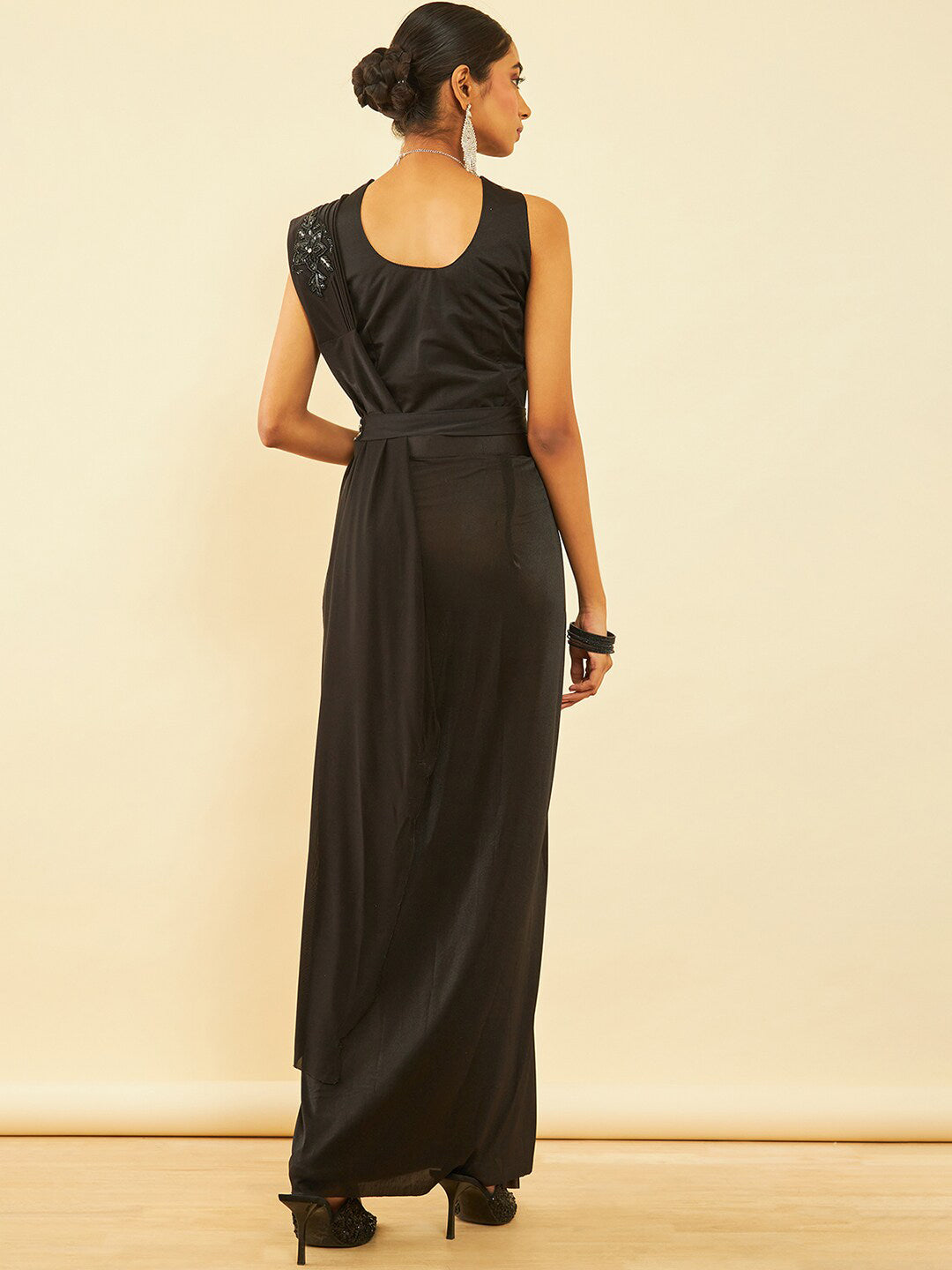 Soch Black Embellished Beads and Stones Ready to Wear Saree - Distacart