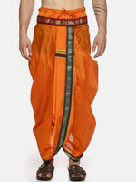 Thumbnail for Sethukrishna Men Orange Solid Readymade Dhoti Pants With Angavastram - Distacart