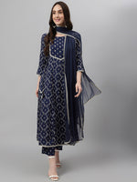Thumbnail for Khushal K Ethnic Motifs Printed Sequinned Kurta with Palazzos & Dupatta - Distacart