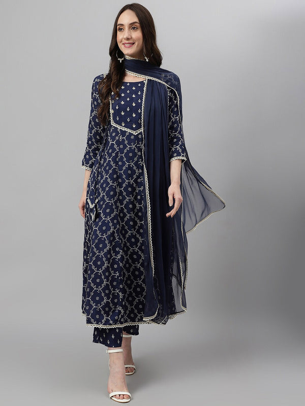 Khushal K Ethnic Motifs Printed Sequinned Kurta with Palazzos & Dupatta - Distacart