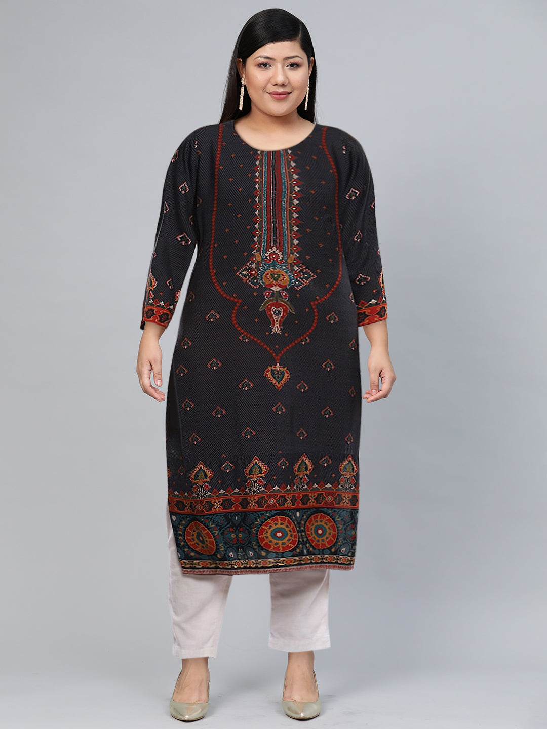 Biba Women Black Ethnic Motifs Printed Kurta - Distacart