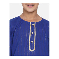 Thumbnail for Little Bansi Golden Striped Kurta and Dhoti - Royal Blue and Cream