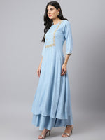 Thumbnail for Khushal K Ethnic Motifs Yoke Design Zari Sequined Anarkali Kurta with Palazzos - Distacart