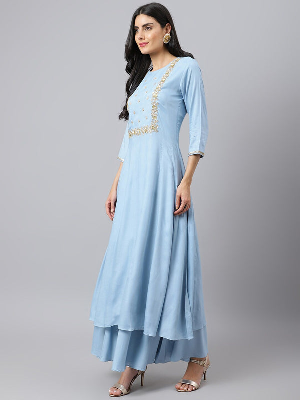 Khushal K Ethnic Motifs Yoke Design Zari Sequined Anarkali Kurta with Palazzos - Distacart