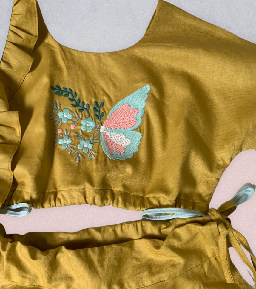 ArthLife Mustard Butterfly Lehenga Choli - Distacart