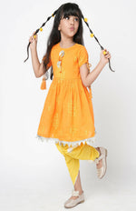 Thumbnail for Lil Drama Marigold Magic Girls Orange Embroidered Kurta With Dhoti Set - Distacart