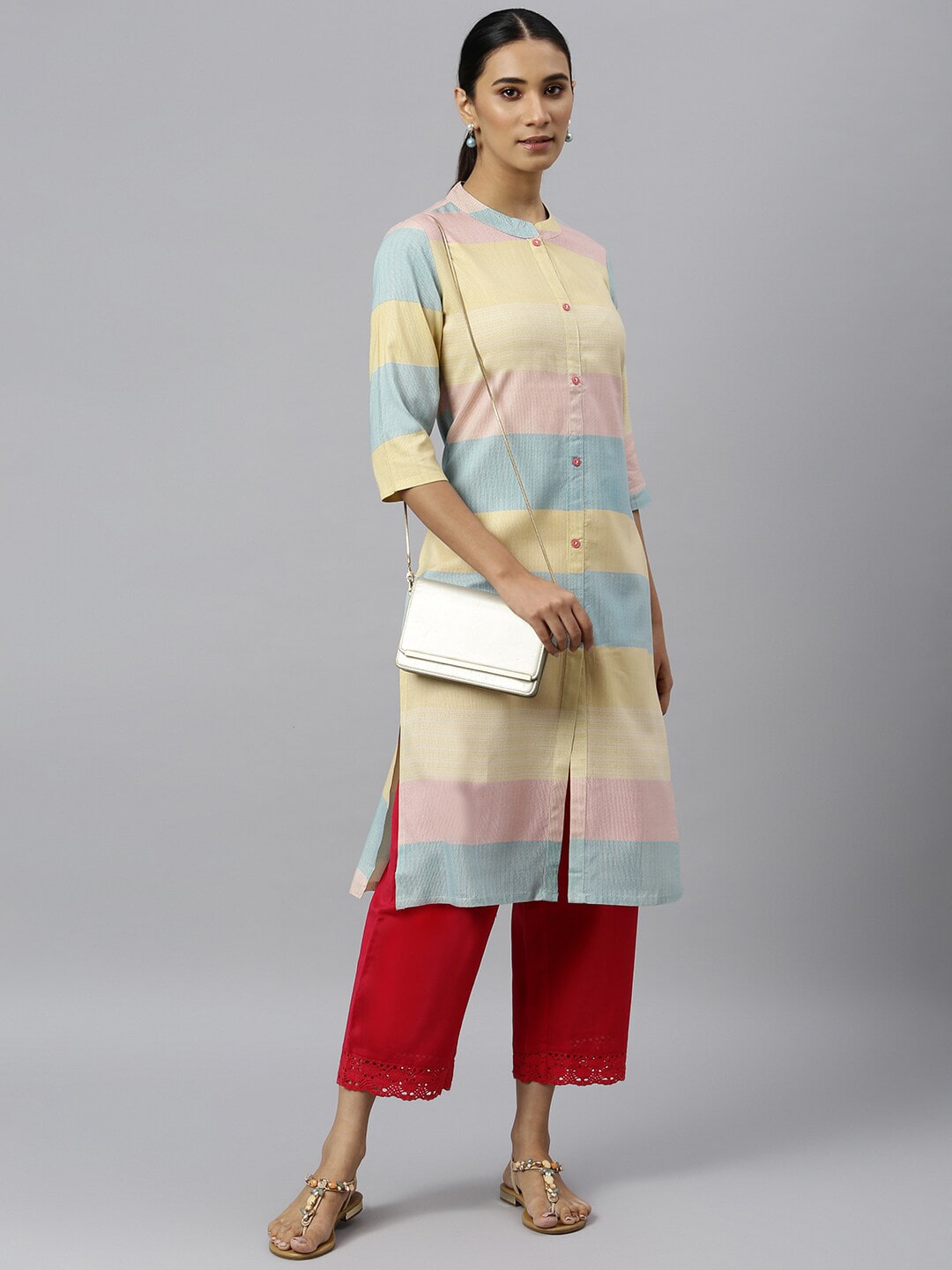 Khushal K Women Colourblocked Cotton Kurta - Distacart