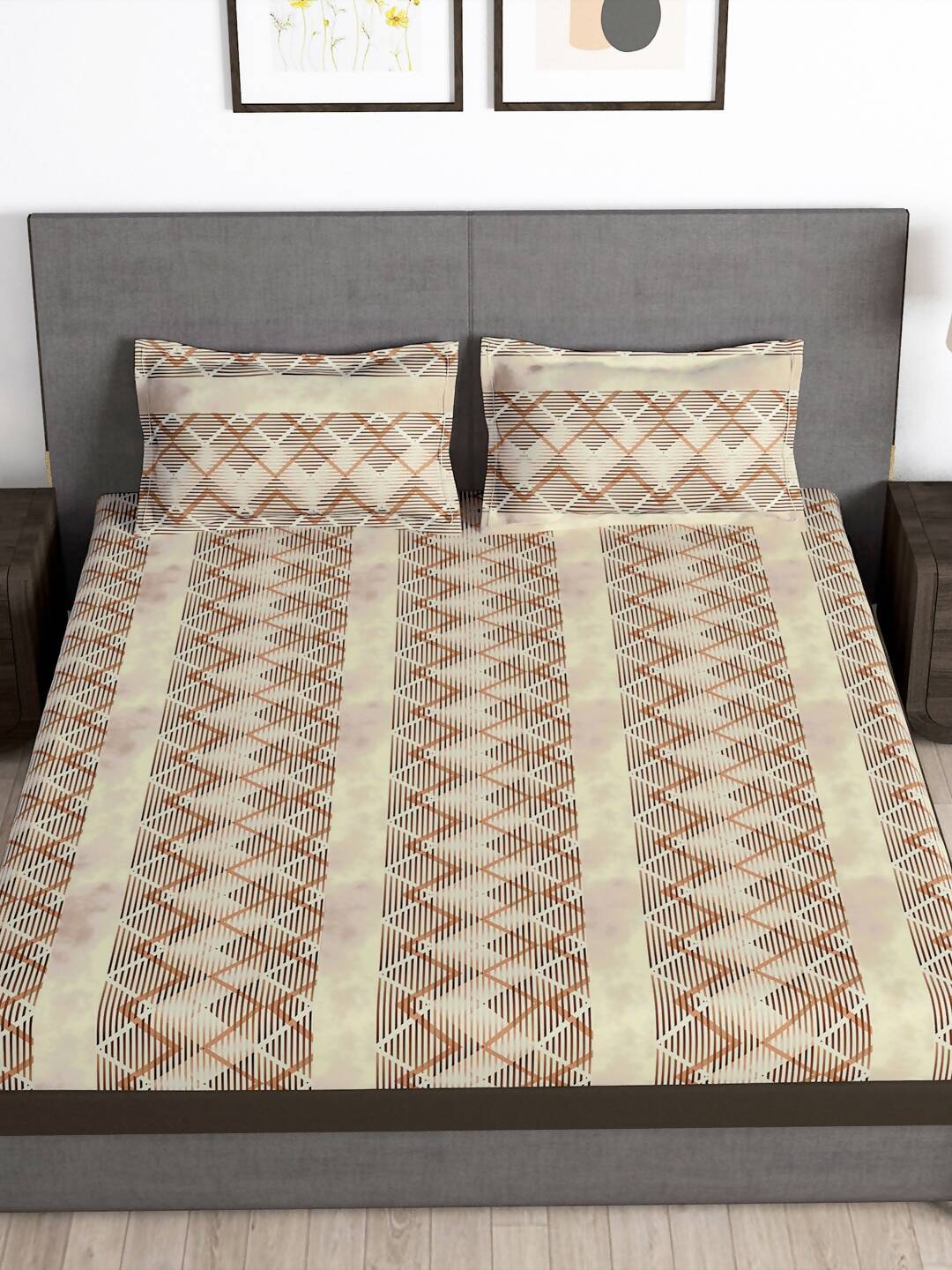 Story@home Brown & White Striped Microfiber 180 TC Bedsheet With Pillow Cover - Distacart