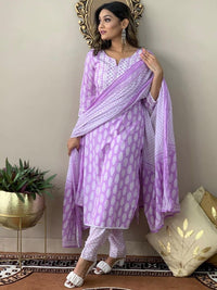 Thumbnail for Kalini Ethnic Motifs Printed Round Neck Regular Kurta With Trousers & Dupatta - Distacart