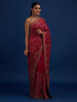 Thumbnail for Koskii Pink Floral Embroidered Designer Art Silk Saree - Distacart