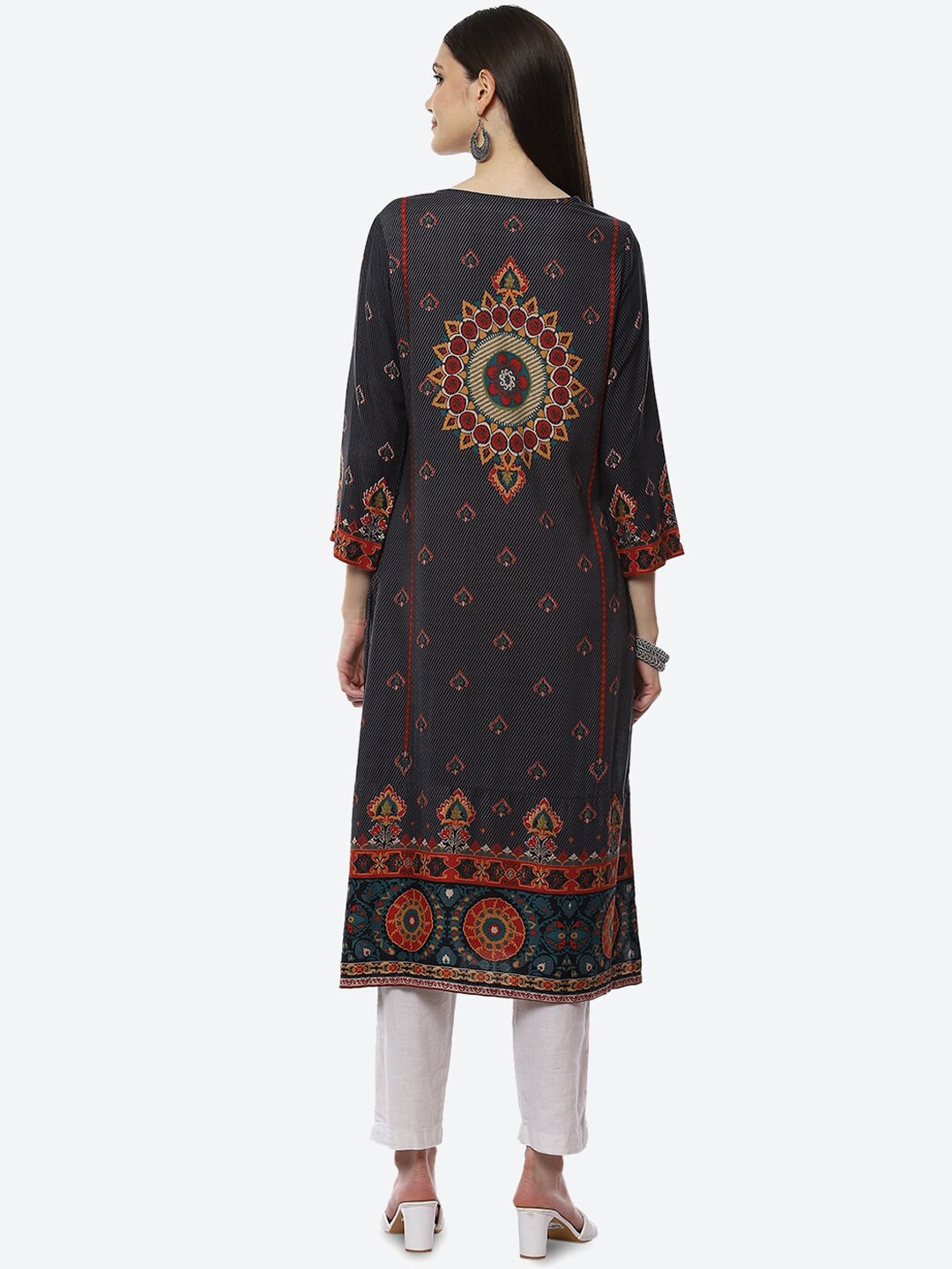 Biba Women Black Ethnic Motifs Printed Kurta - Distacart