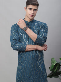 Thumbnail for Sojanya Ethnic Motifs Embroidered Sequinned Pure Cotton Kurta with Churidar - Distacart