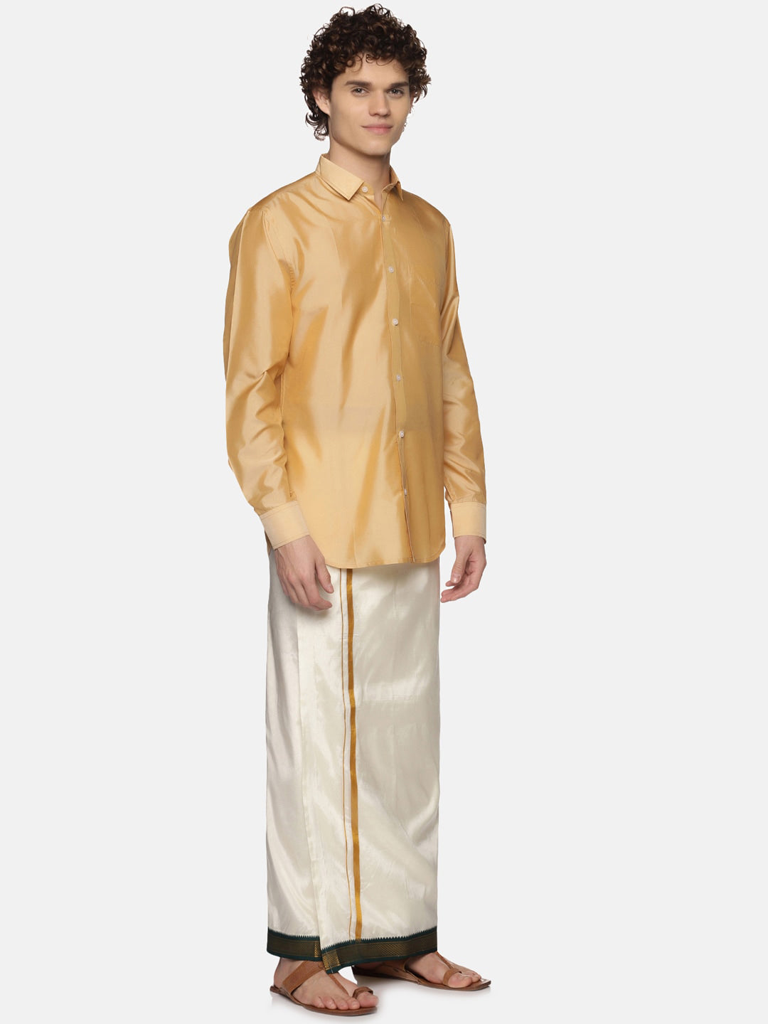Sethukrishna Men Cream Solid Double Layer Readymade Veshti With Pocket - Distacart