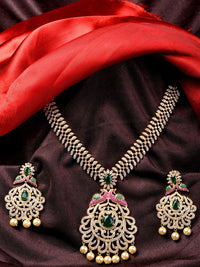Thumbnail for Saraf RS Jewellery Women Gold and Green Gold-Plated Jewellery Set - Distacart
