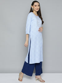 Thumbnail for HERE&NOW Women Blue Ethnic Motifs Printed Embroidered Sequin Detail Kurta - Distacart
