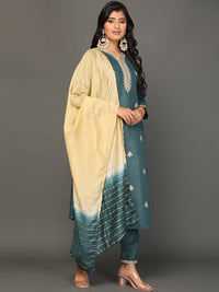 Thumbnail for NOZ2TOZ Women's Ethnic Motifs Embroidered Zari Kurta with Trousers & Dupatta - Distacart