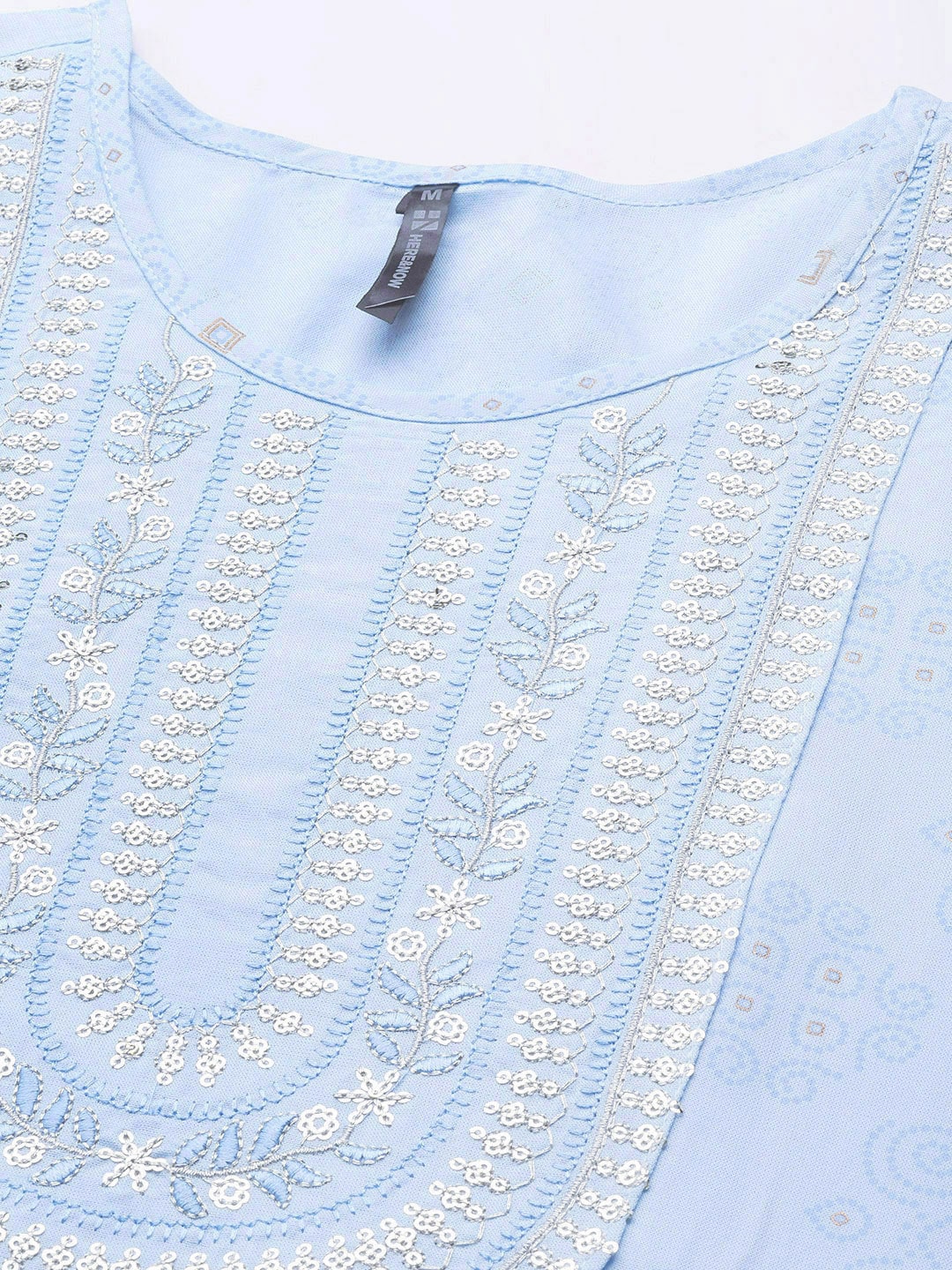 HERE&NOW Women Blue Ethnic Motifs Printed Embroidered Sequin Detail Kurta - Distacart