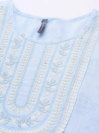 Thumbnail for HERE&NOW Women Blue Ethnic Motifs Printed Embroidered Sequin Detail Kurta - Distacart