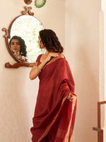 Thumbnail for Tikhi Imli Maroon & Gold Toned Zari Woven Design Saree - Distacart