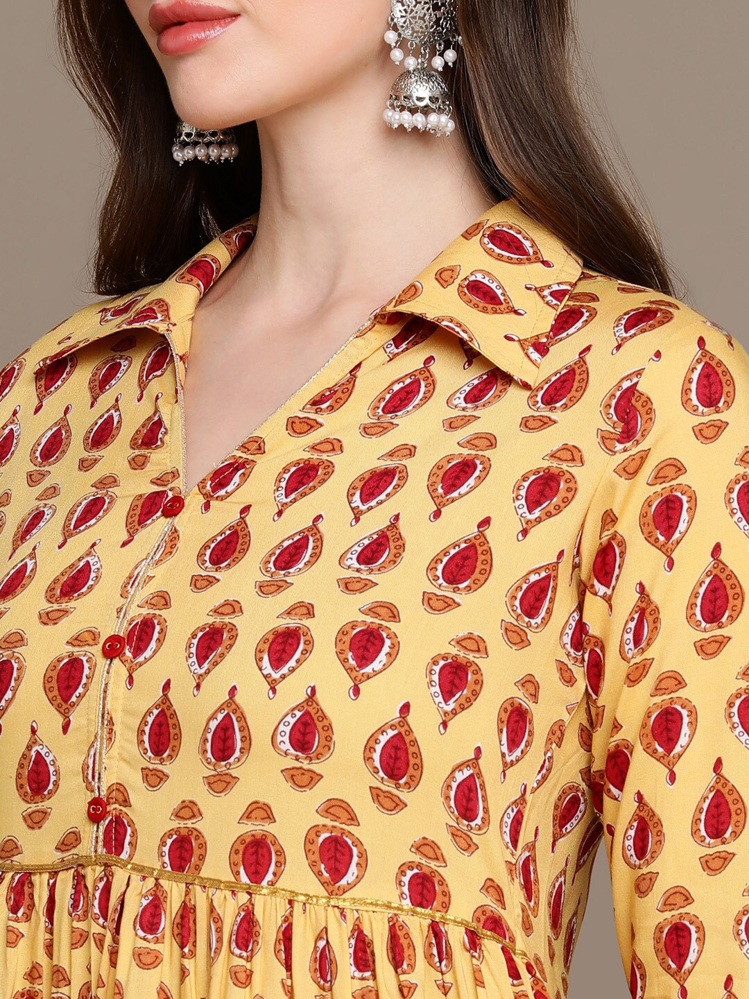 HERE&NOW Ethnic Motifs Printed Shirt Collar Pure Cotton Anarkali Kurta - Distacart