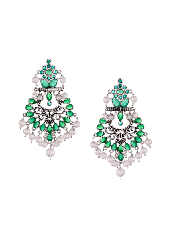 Shoshaa Silver-Plated Green Handcrafted Drop Earrings With Pearl - Distacart