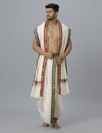 Thumbnail for Ramraj Cotton Mens Pure Cotton 5 Khan Jari 9 + 5 Kora Panchakacham Dhoti With Angavastram Set - Distacart