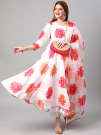 Thumbnail for Kalini Women Floral Printed Chanderi Cotton Kurta With Trousers & Dupatta - Distacart