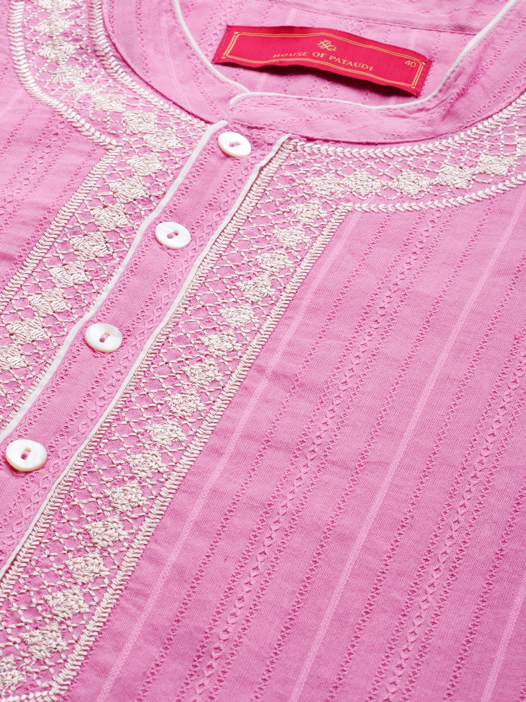 House of Pataudi Men Pure Cotton Self Striped Embroidered Thread Work Jashn Kurta - Distacart