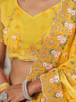 Thumbnail for Tikhi Imli Yellow Ethnic Motifs Beads and Stones Embroidered Saree - Distacart