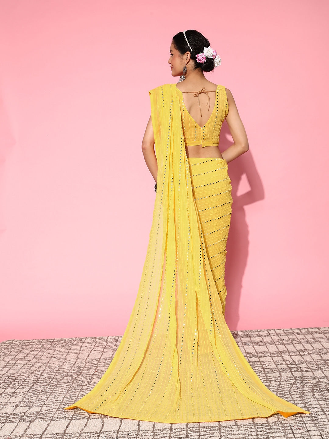 Mitera Embellished Mirror Work Pure Georgette Saree - Distacart