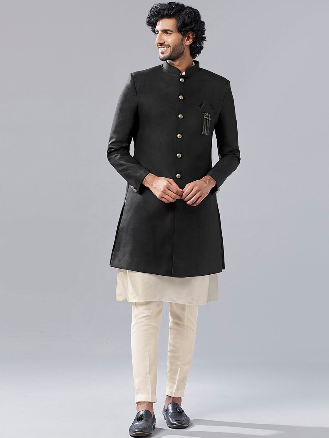 KISAH Mandarin Collar Kurta & Sherwani With Churidar - Distacart