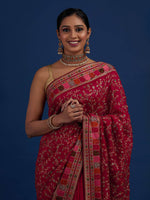 Thumbnail for Koskii Pink Floral Embroidered Designer Art Silk Saree - Distacart