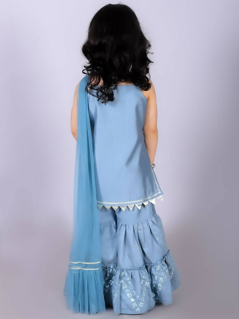 Lil Drama Ethnic Girls Blue Kurta with Sharara and dupatta set - Distacart