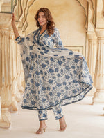 Thumbnail for Kalini Floral Printed Regular Pure Cotton Kurta & Trousers With Dupatta - Distacart