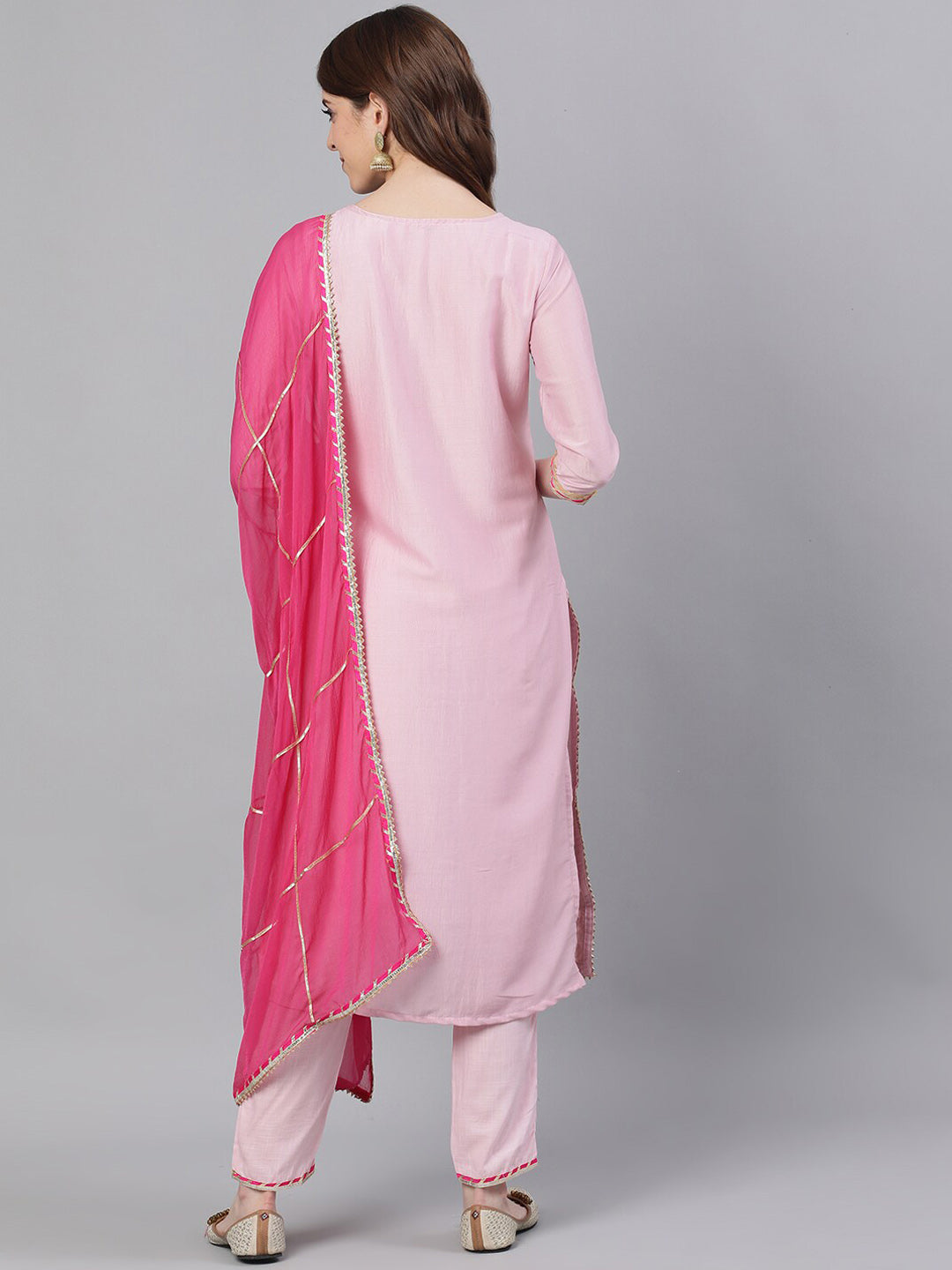 Ishin Women Pink Embroidered Kurta with Trousers & Dupatta - Distacart