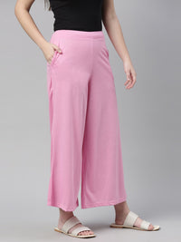 Thumbnail for Souchii Pink Knitted Palazzos - Distacart