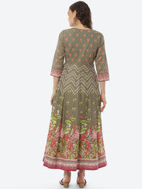 Thumbnail for Biba Women Olive Green Ethnic Motifs Printed Anarkali Kurta - Distacart