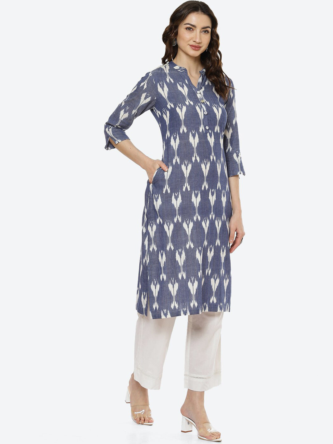 Biba Women Blue Printed Pure Cotton Kurta Set - Distacart