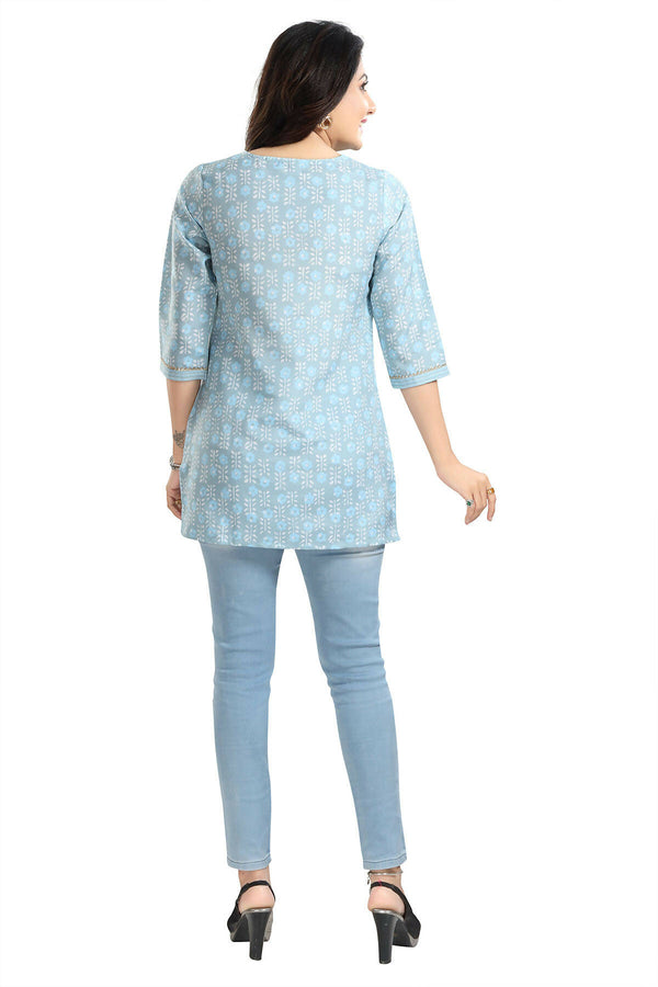 Snehal Creations Pretty Pastel Sky Blue Rayon Short Kurti Tunic Top - Distacart
