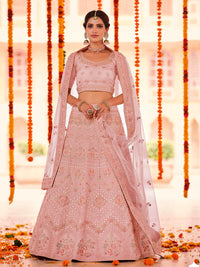 Thumbnail for Myra Peach Organza Embroidered Designer Lehenga - Distacart
