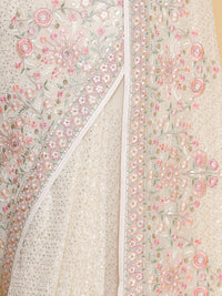 Thumbnail for Soch Cream-Coloured & Red Floral Embroidered Pure Georgette Heavy Work Saree - Distacart
