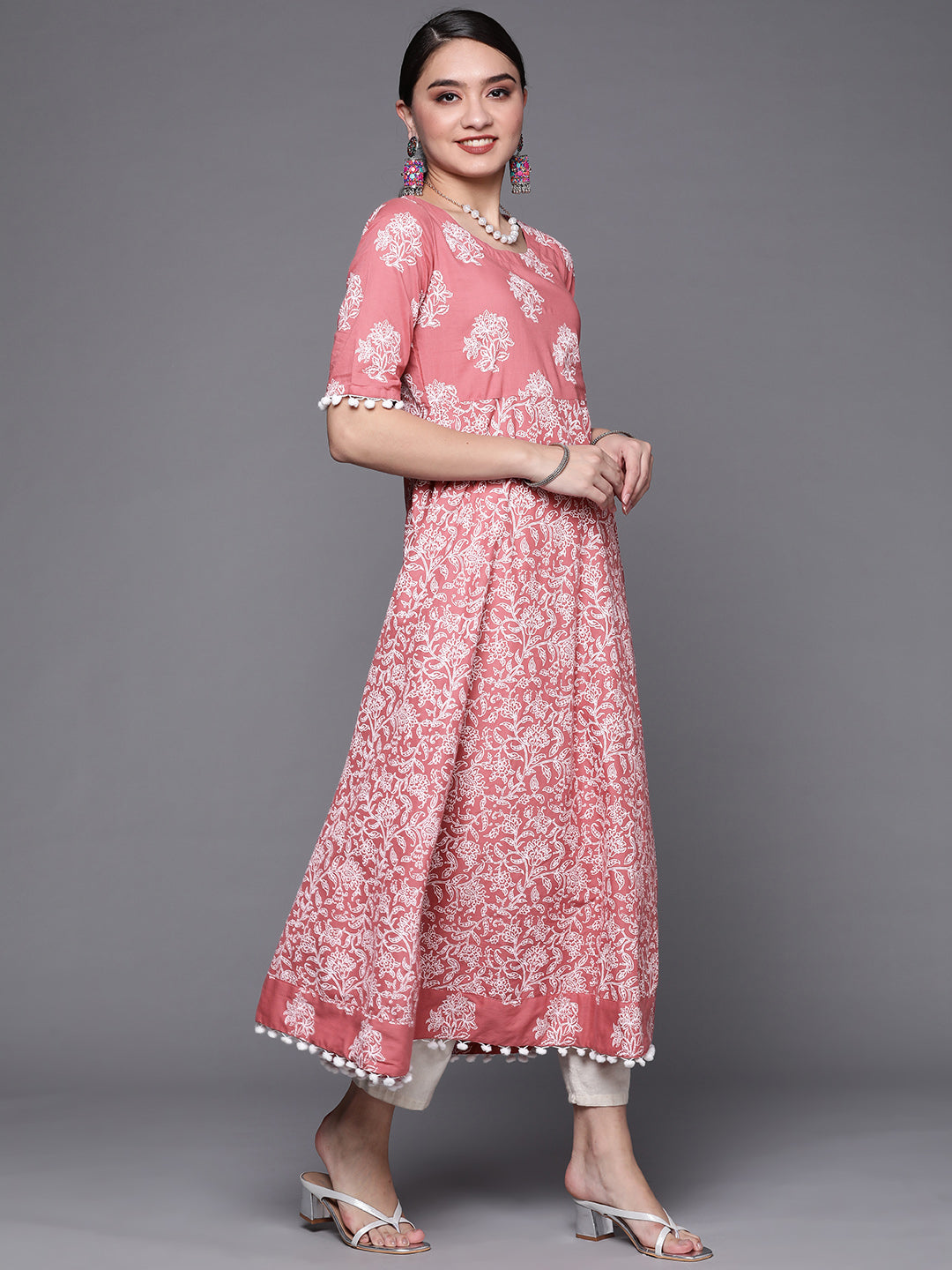 Biba Women Assorted Pure Cotton Ethnic Motifs Printed Anarkali Kurta - Distacart