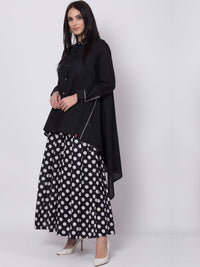 Thumbnail for Biba Women Black & White Solid A-Line Shirt Collar Kurta - Distacart