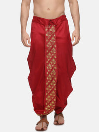 Thumbnail for Sethukrishna Men Maroon Embroidered Dhoti Pant - Distacart