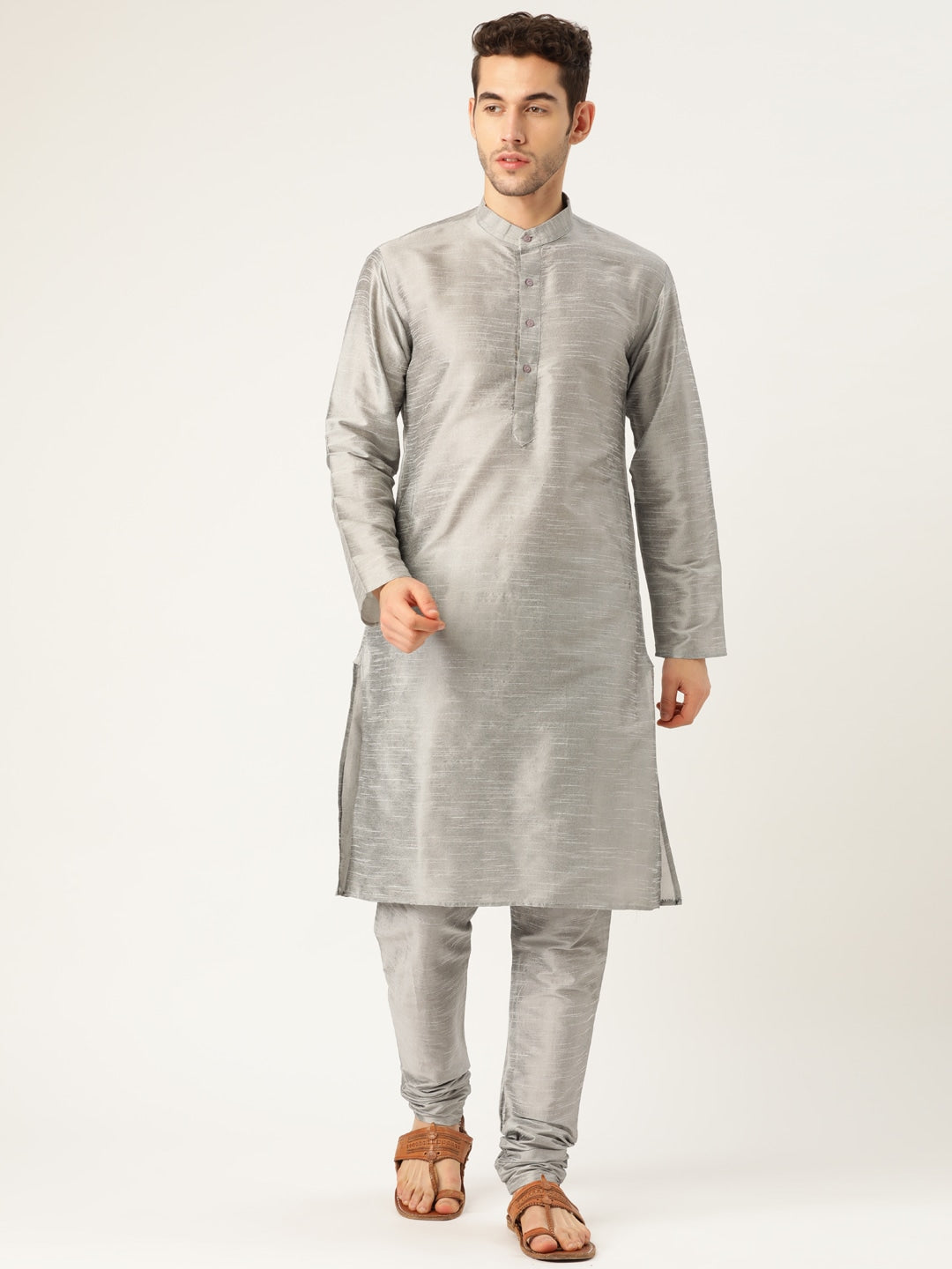 Sojanya Men Grey & Blue Solid Kurta Set with Nehru Jacket - Distacart