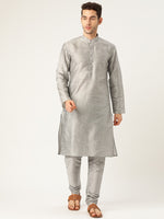 Thumbnail for Sojanya Men Grey & Blue Solid Kurta Set with Nehru Jacket - Distacart