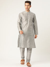 Thumbnail for Sojanya Men Grey & Blue Solid Kurta Set with Nehru Jacket - Distacart
