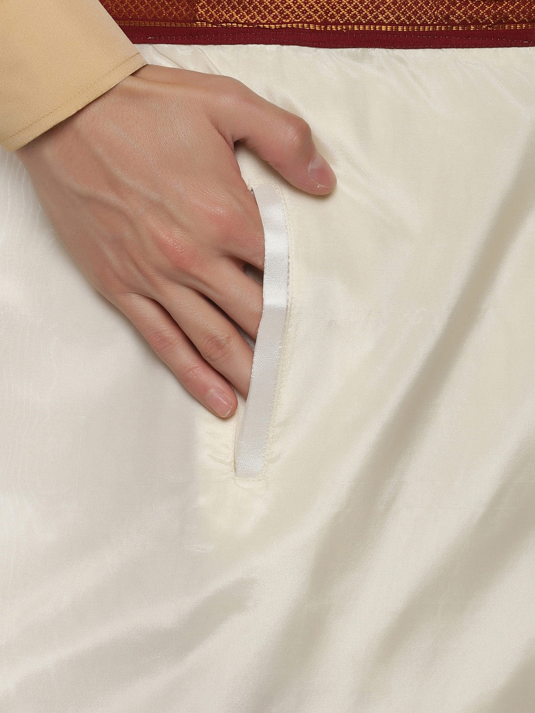 Sethukrishna Men Cream Solid Double Layer Readymade Veshti With Pocket - Distacart